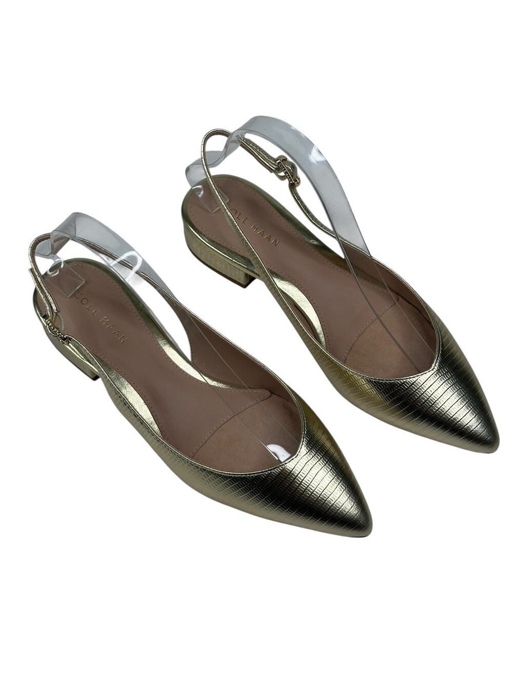 Cole Haan Mazie Slingback Flats Gold Lizard Print Leather Womens 7B New $150